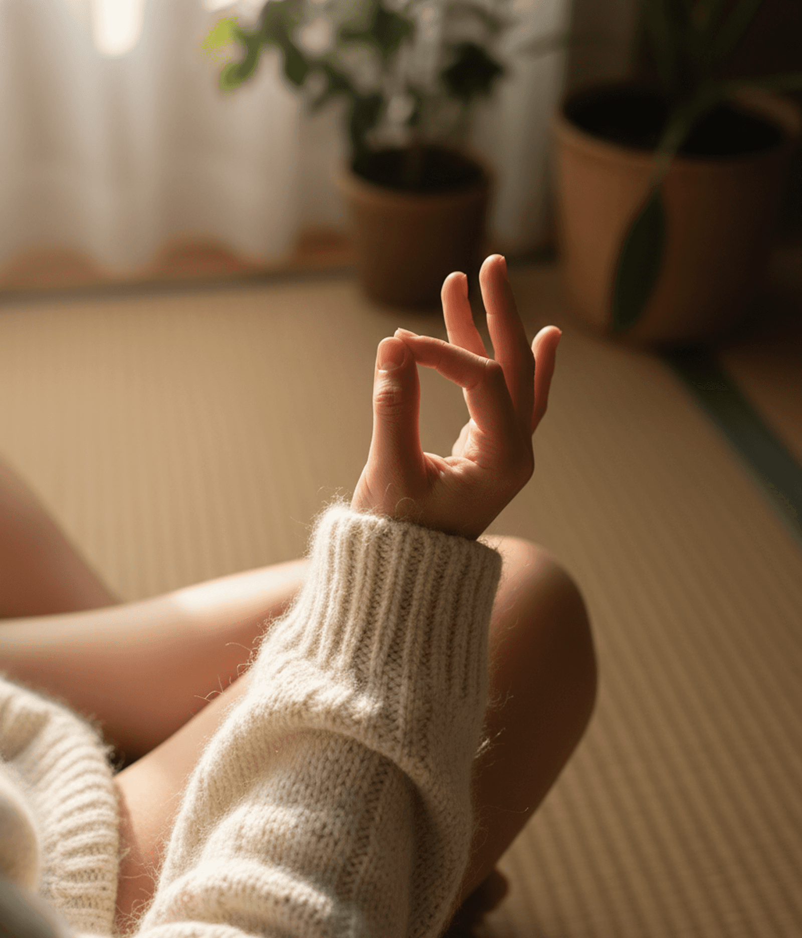 Une main posée pendant une pratique assise